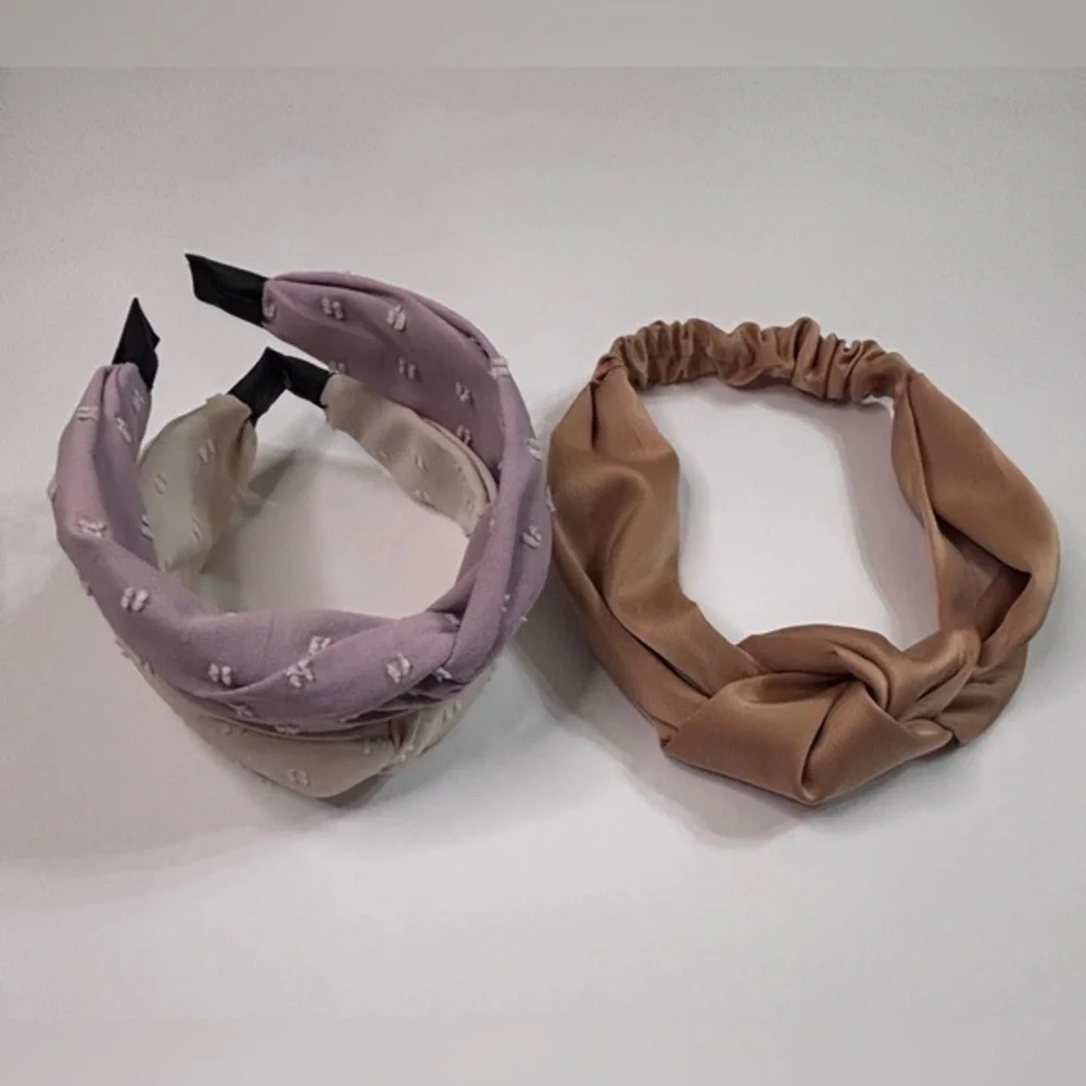 Elegant Set of 3 Lavender, Cream & Gold Headbands